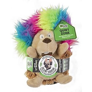 GoDog Silent Squeak Crazy Hairs Hedgehog Dog Toy, Brown, Large