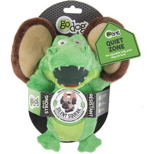 GoDog Silent Squeak Flips Gator Monkey Dog Toy, Green, Small