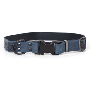 Euro-Dog Celtic Sport Style Luxury Leather Dog Collar, Navy, X-Small