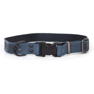 Euro-Dog Celtic Sport Style Luxury Leather Dog Collar, Navy, Small