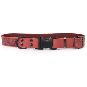 Euro-Dog Celtic Sport Style Luxury Leather Dog Collar, Coral, Small