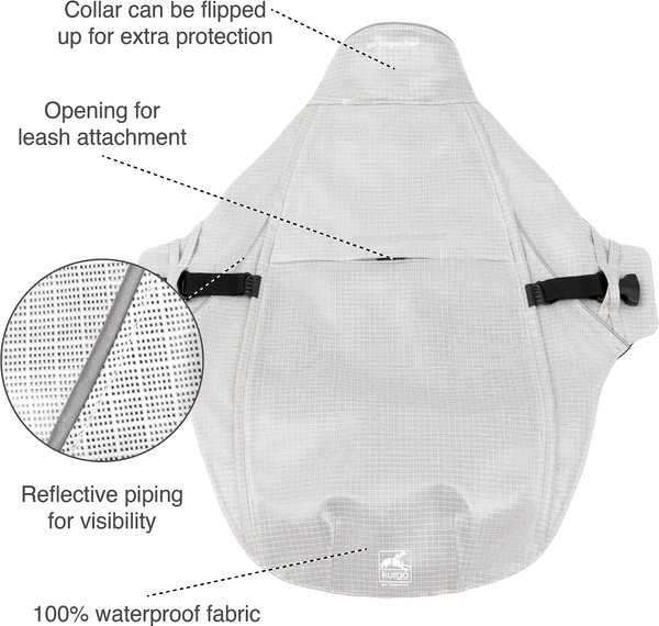 Kurgo Halifax Dog Rain Shell, Stormy White