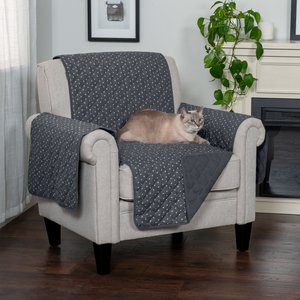 FurHaven Polyester Polka Paw Print Reversible Furniture Protector, Gray, Chair