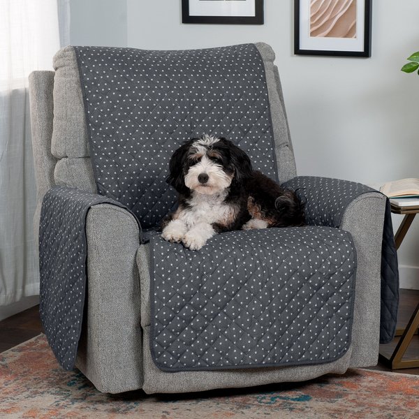 FurHaven Polyester Polka Paw Print Reversible Furniture Protector, Gray, Recliner slide 1 of 8