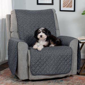 FurHaven Polyester Polka Paw Print Reversible Furniture Protector, Gray, Recliner
