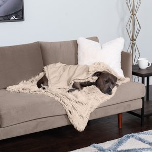 FurHaven Polyester Long Fur & Velvet Dog Blanket, Taupe, Large 