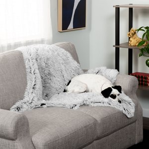 FurHaven Polyester Long Fur & Velvet Dog Blanket, Mist Gray, Medium