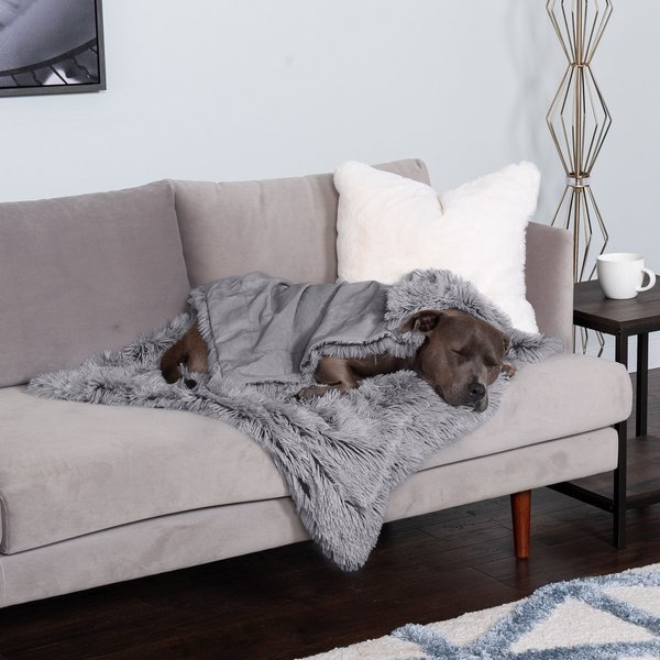 FurHaven Polyester Long Fur & Velvet Dog Blanket, Gray, Large  slide 1 of 9
