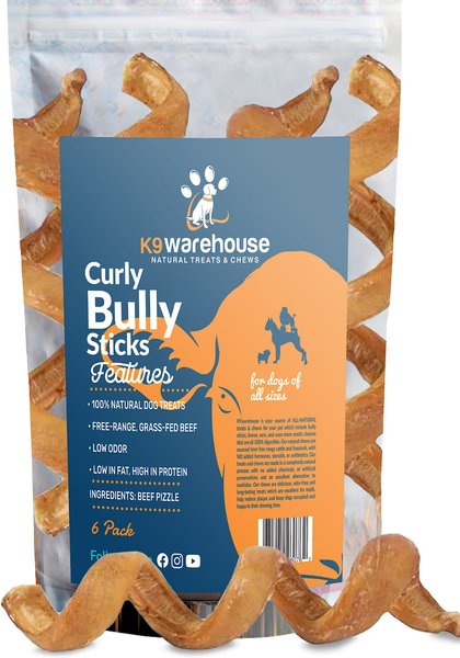 K9warehouse Curly Bully Sticks 6-inch Dog Treats, 6 count slide 1 of 7