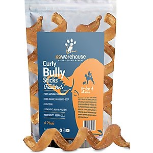 K9warehouse Curly Bully Sticks 6-inch Dog Treats, 6 count