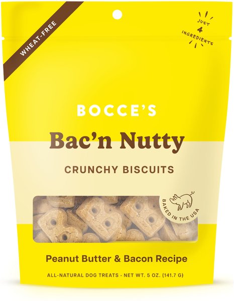Bocce's Bakery Everyday Bac'N Nutty Biscuits Crunchy Dog Treats, 5-oz bag slide 1 of 2
