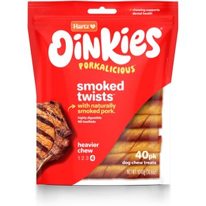 Hartz Oinkies Porkalicious 5" Smoked Flavored Natural Chew Dog Treats, 40 count