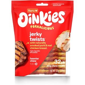 Hartz Oinkies Smoked Pig Skin Twists Wrapped with Real Chicken Dog Treats, 32 count