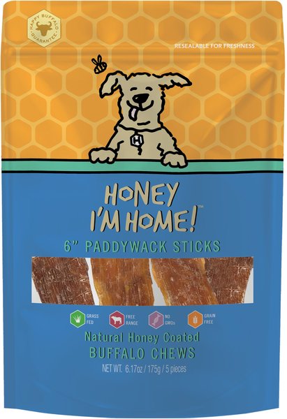 Honey I'm Home! 6-in Paddywack Sticks Natural Honey Coated Buffalo Chews Grain-Free Dog Treats, 5 count slide 1 of 3