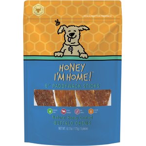 Honey I'm Home! 6-in Paddywack Sticks Natural Honey Coated Buffalo Chews Grain-Free Dog Treats, 5 count