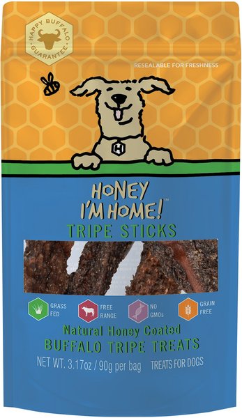 Honey I'm Home Tripe Sticks Honey Coated Buffalo Treats Natural Dog Chews, 5.29-oz bag slide 1 of 3