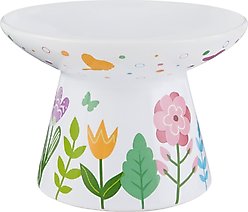 Frisco Cat Face Floral Wide Shape Elevated Non-Skid Ceramic Cat Bowl, Small: 1 cup