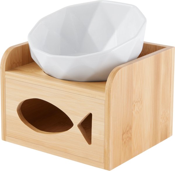 Frisco Elevated Non-Skid Ceramic Non-Skid Cat Ceramic Bowl & Bamboo Storage, White, 1 Cups slide 1 of 8