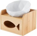 Frisco Elevated Non-Skid Ceramic Bowl & Bamboo Storage, White, 1 Cup