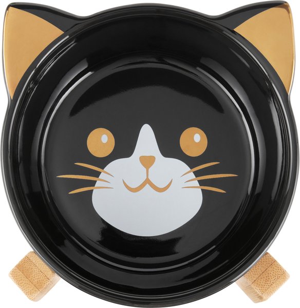 Frisco Cat Face Elevated Bamboo Non-Skid Ceramic Cat Bowl, Black, 1 Cup slide 1 of 7