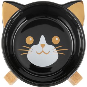 Frisco Cat Face Elevated Bamboo Non-Skid Ceramic Cat Bowl, Black, 1 Cup