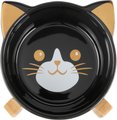 Frisco Cat Face Elevated Bamboo Non-Skid Ceramic Cat Bowl, Black, 1 Cup