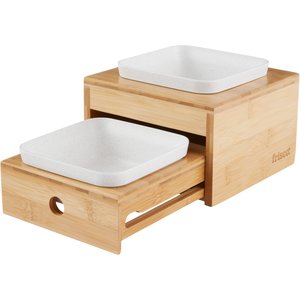 Frisco Elevated Non-Skid Bamboo Melamine Bowl Double Diner with Bamboo Stand, 3 Cup
