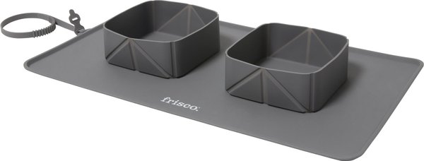 Frisco Travel Silicone Dog & Cat Travel Double Diner Bowl, Gray, 3 Cup slide 1 of 9