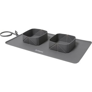 Frisco Travel Silicone Dog & Cat Travel Double Diner Bowl, Gray