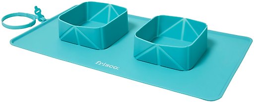Frisco Travel Silicone Dog & Cat Travel Double Diner Bowl, Teal, Medium: 3 cup