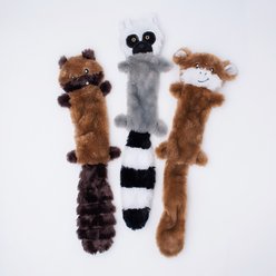 ZippyPaws Skinny Peltz Chipmunk, Lemur, Monkey Plush Dog Toy, 3 count