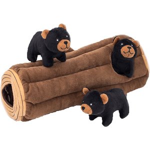 ZippyPaws Zippy Burrow Black Bear Log Plush Dog Toy