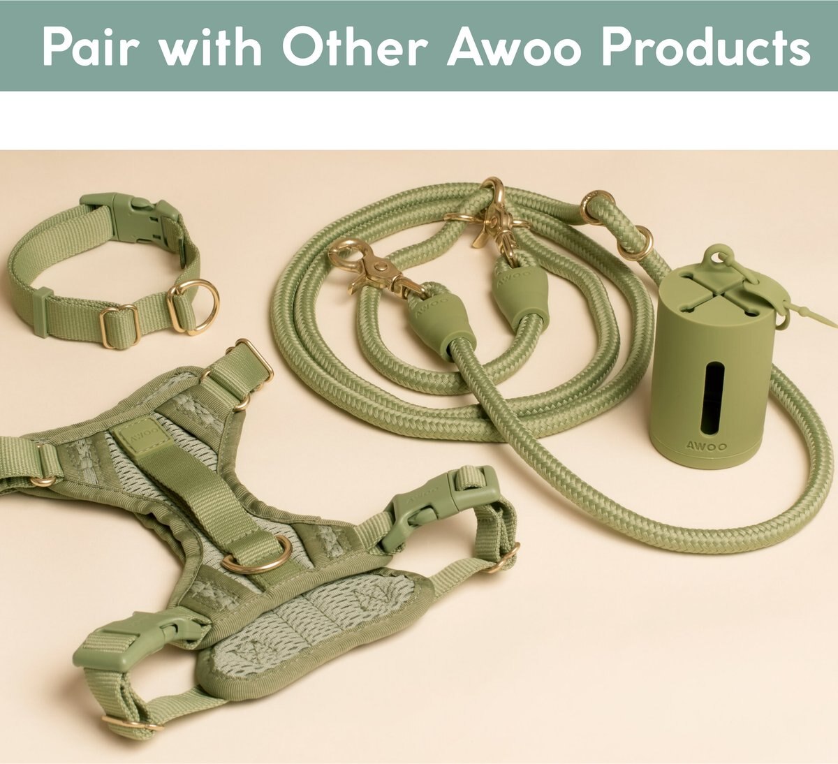 AWOO Marty Martingale Dog Collar, Olive, Medium 13.5 to 18in neck, 3/