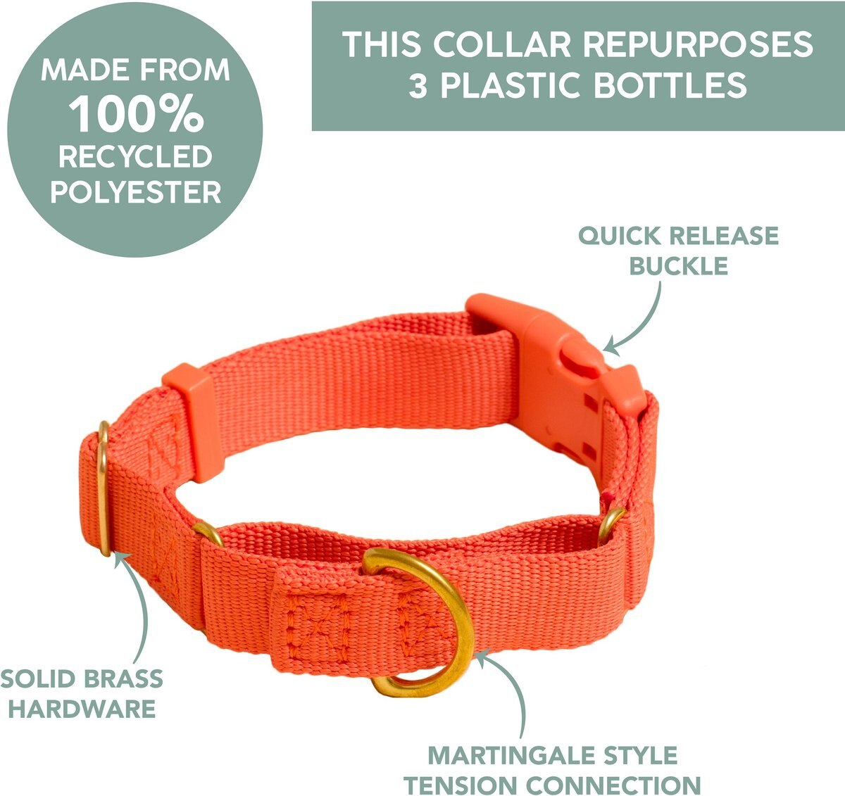 AWOO Marty Martingale Dog Collar, Olive, Medium 13.5 to 18in neck, 3/