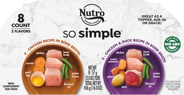 Nutro So Simple Meal Complement Chicken & Duck Recipe in Bone Broth Variety Pack Grain-Free Wet Dog Food Topper, 2-oz tray, case of 16 slide 1 of 9
