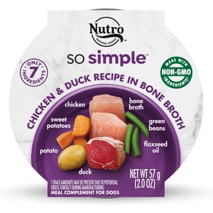 Nutro So Simple Meal Complement Chicken & Duck Recipe in Bone Broth Grain-Free Adult Wet Dog Food Topper, 2-oz tray, case of 10