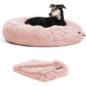 Best Friends by Sheri The Original Calming Donut Cat & Dog Bed & Throw Blanket, Cotton Candy, Large