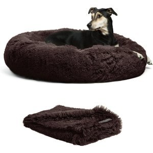 Best Friends by Sheri The Original Calming Donut Cat & Dog Bed & Throw Blanket, Dark Chocolate, Large