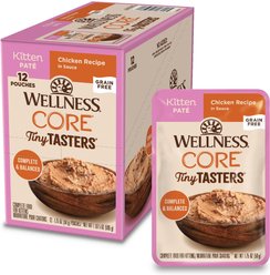 Wellness CORE Tiny Tasters Kitten Chicken Grain-Free Pate Wet Cat Food, 1.75-oz pouch, case of 12