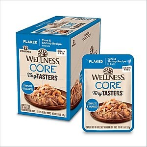 Wellness CORE Tiny Tasters Tuna & Shrimp Grain-Free Flaked Wet Cat Food, 1.75-oz pouch, case of 12