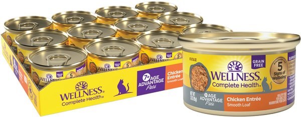 Wellness Complete Health Purrfect Duos Chicken Grain-Free Pate Wet Cat Food, 2.64-oz cup, case of 12