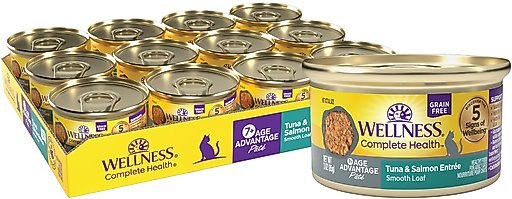 Wellness Complete Health Age Advantage Tuna & Salmon Pate Wet Cat Food, 3-oz, 24 count