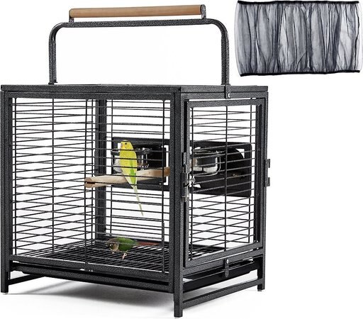 Yaheetech Iron Travel Bird Cage Carrier, Hammered Black, 26-in