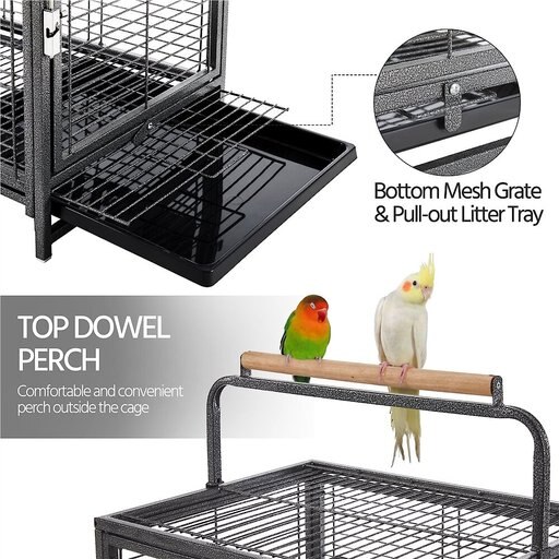 Yaheetech Iron Travel Bird Cage Carrier, Hammered Black, 26-in