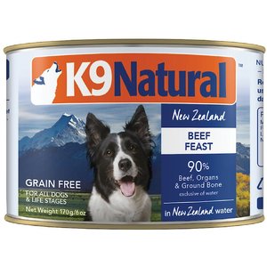 K9 Natural Grass-Fed Beef Feast Grain-Free Canned Dog Food, 6-oz, case of 12