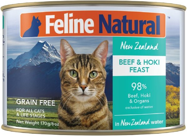 Feline Natural Beef & Hoki Feast Grain-Free Canned Cat Food, 6-oz, case of 12 slide 1 of 9