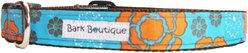 Bark Boutique Retro Flower Standard Dog Collar, Blue/Orange, Medium: 10 to 17-in neck, 1-in wide