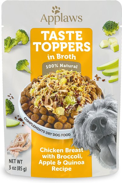 Applaws Chicken, Broccoli, Apple & Quinoa in Broth Wet Dog Food Topper, 3-oz pouch, case of 12 slide 1 of 6