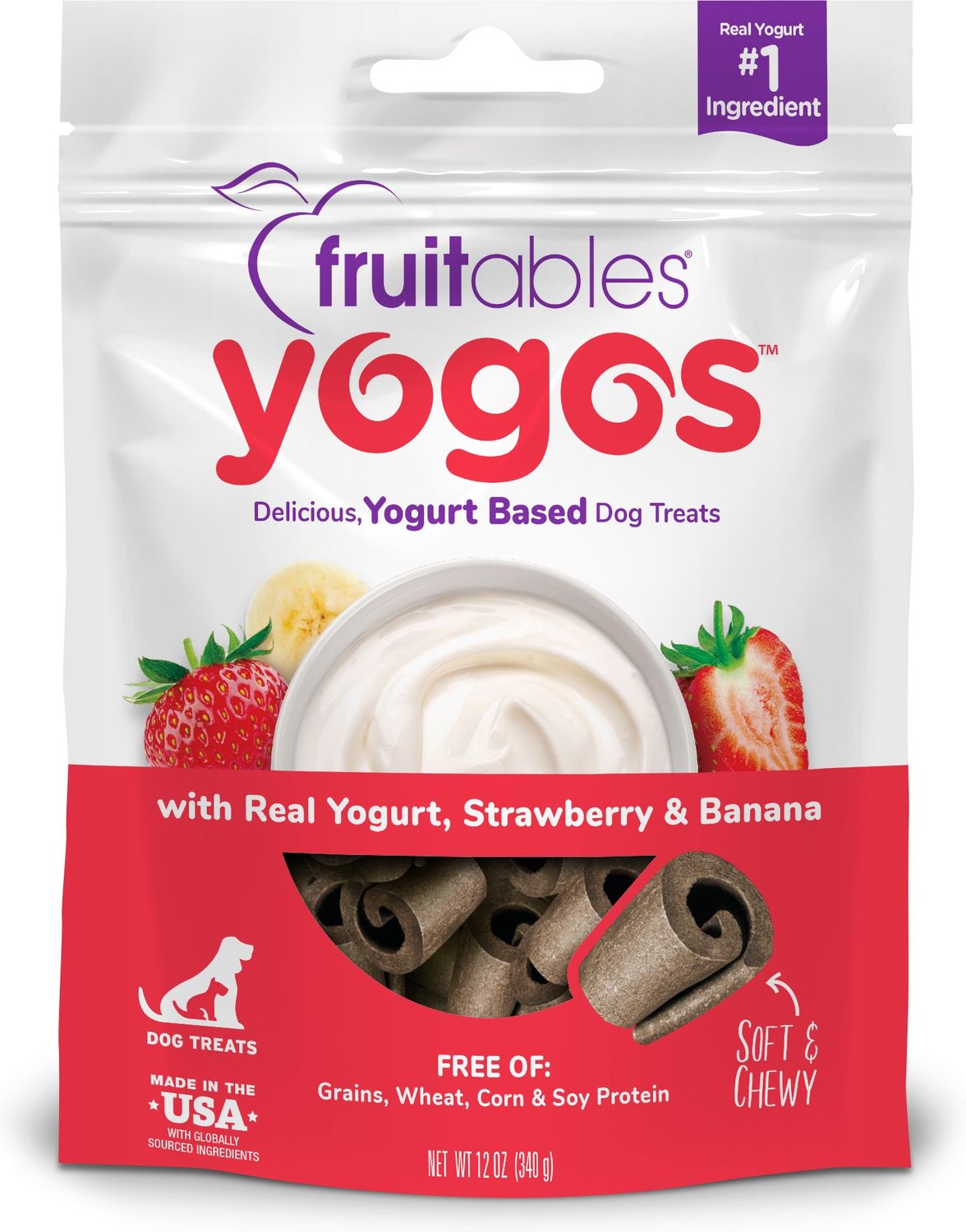 FRUITABLES Yogos Strawberry & Banana Flavor GrainFree Dog Treats, 12