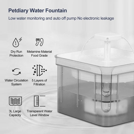 Petdiary Automatic Cat Water Fountain, White, Medium